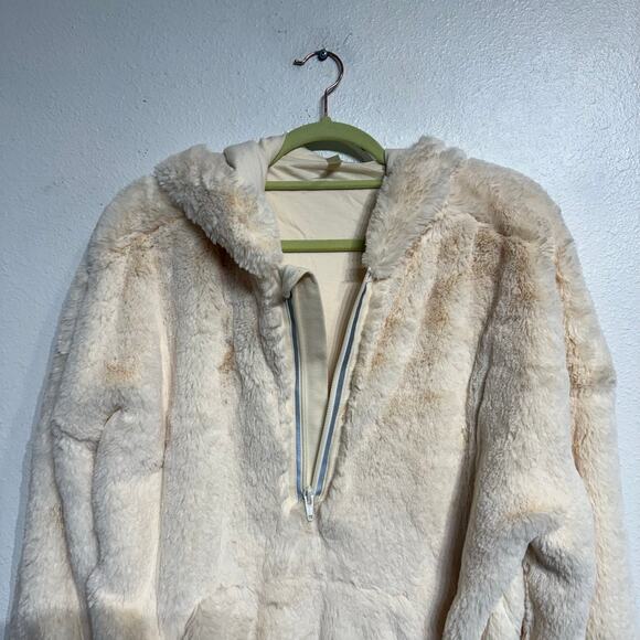 Free People Movement Beige Off the Record Faux Fur Hoodie Sz S - Picture 4 of 13
